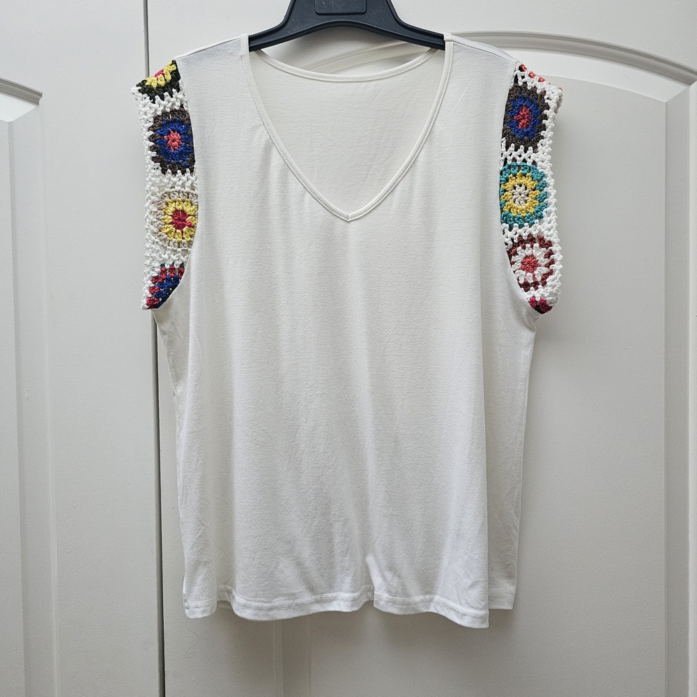 Zara White Crochet Sleeve Women's Top